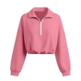 thumbnail image 6 of hoksml Women Half Zip Collar Drawstring Hem Cropped Sweatshirt Drop Shoulder Puff Long Sleeve Pullover for Street Casual Daily, 6 of 8