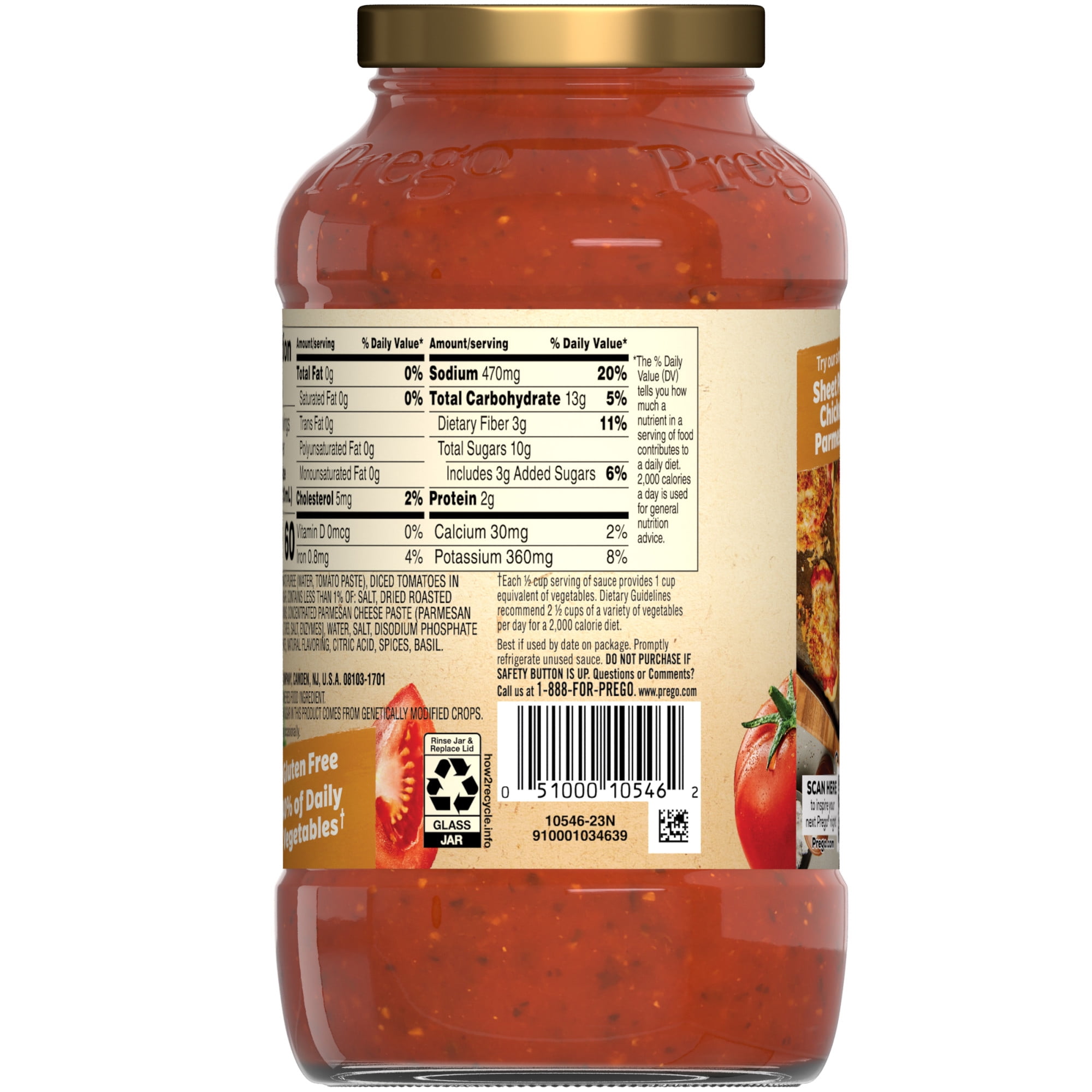 (6 pack) Prego Pasta Sauce, Italian Tomato Sauce with Roasted Garlic & Parmesan Cheese, 24 oz Jar