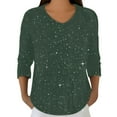 thumbnail image 5 of UGEASLI Women's Sequin Sweater Long Sleeve V Neck Glitter Pullover tops for Women, Winter Knitted Sparkly Crewneck Party Shirt Basic Casual Tunic Soft Fall Fashion Outfits, Blackish Green, 5 of 9