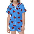 thumbnail image 1 of Odeerbi 2-12 Años Pijama de Satén de Verano Para Niña Con Solapa de Muesca, Camisas de Manga Corta, Pantalón Corto, Estampado de San Valentín, Ropa de Dormir, 1 of 6