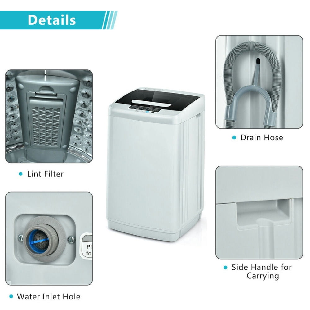 Spaco Portable Full-Automatic Laundry Washing Machine with Drain Pump, Energy Saving Washing Machine with 10 Washing Modes and 5 Water Level Selections, Washing Machine for Indoor, Gray