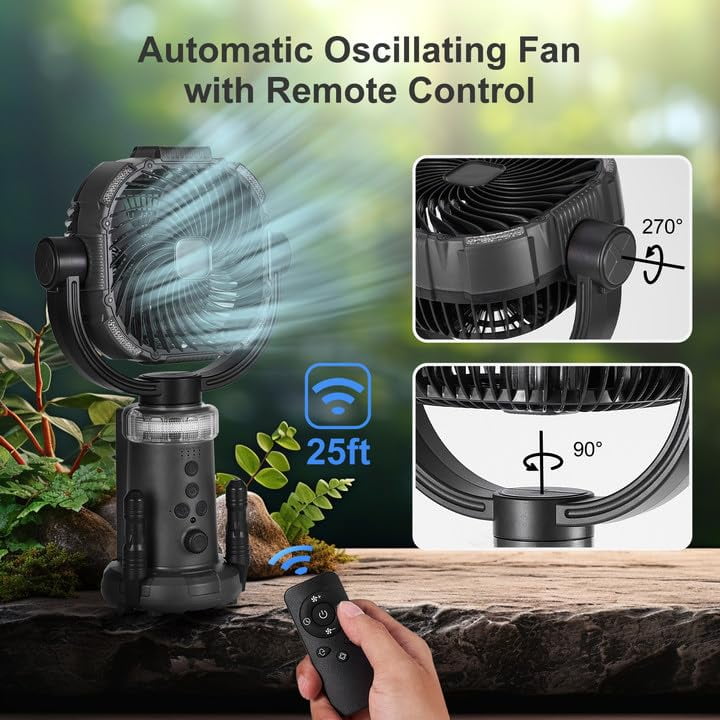 Portable Fan Rechargeable, 20000mAh Cordless Battery Powered Fan with LED Lantern, Type-C Battery Operated for Travel Bedroom Home Camping Tent Office Beach Desk Fishing Table