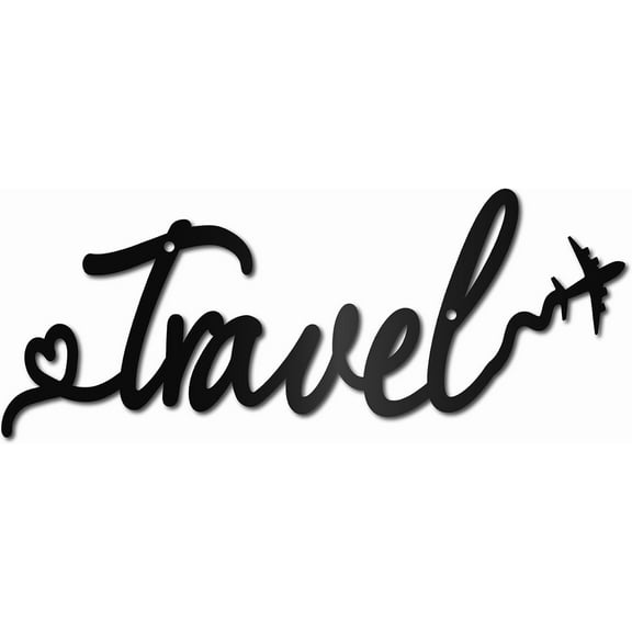 Travel Metal Wall Art Decor Black Wall Silhouette Hanging Decor Iron Wire Art Word Sculpture Decoration Sign Cutout Minimalist Airplane Ornament DIY