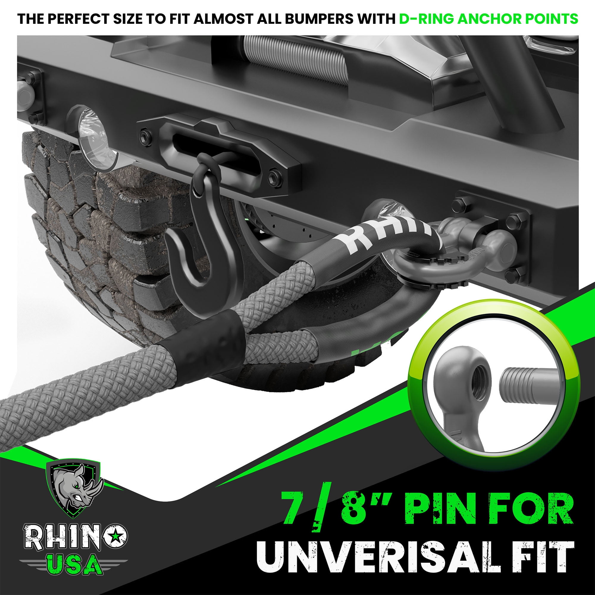 Rhino USA D Ring Shackles (2pc) - 41,850lb Break Strength - 3/4" Clevis Shackle w/ 7/8 Pin (Silver)