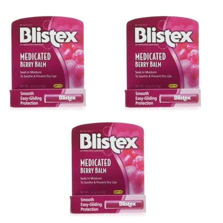 Pack of (3) Blistex Medicated Berry Balm SPF 15 0.05 Ounce Stick