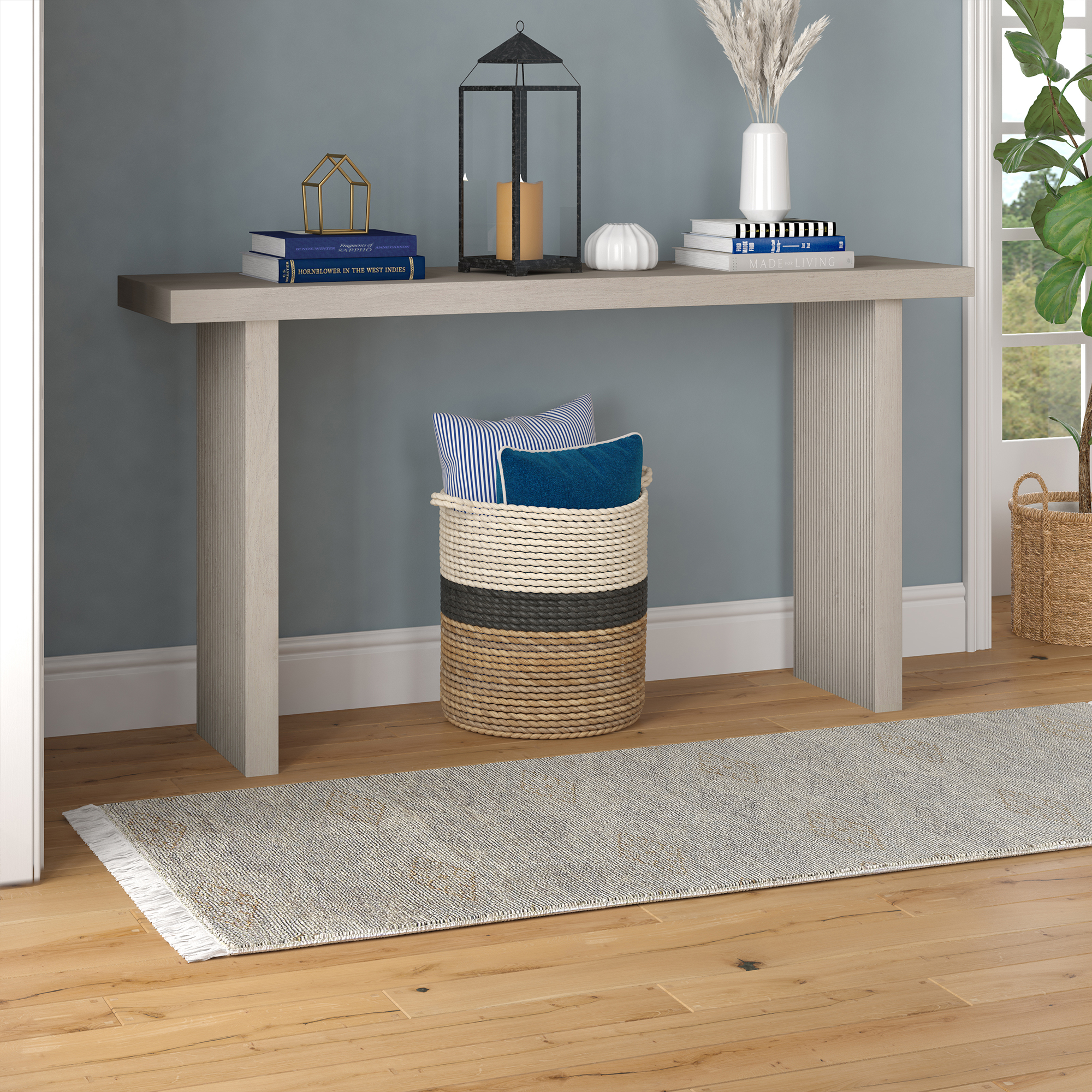 Evelyn&Zoe Modern/Contemporary 55" Wide Alder White Console Table