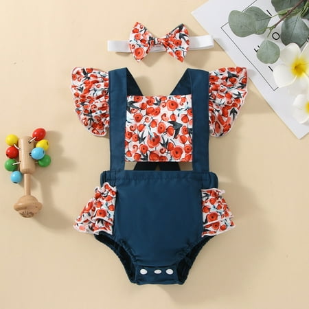 

NIUREDLTD Baby Girl Romper Floral Knit Ruffle Shorts Sleeves Onesie Bodysuit Romper Jumpsuit Headband Clothes