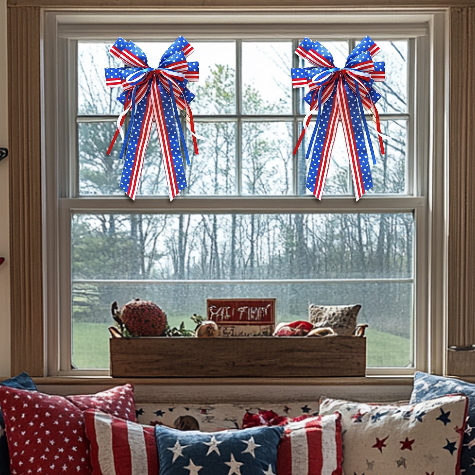 Dusknt Patriotic Fourth of July Bow Decoration Red White Blue Ribbon Bow for Wreath Door Party Decor IndePandence Day Holiday Hanging Ornament 5 Pc