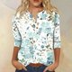 thumbnail image 2 of nuevo cuello de botón para mujer estampado de moda mangas 3/4 camiseta con estampado retro top delgado tops casuales blanco/xl, 2 of 5