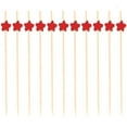 thumbnail image 3 of EeaseMX 100 palillos desechables de bambú con diseño de estrella para frutas, cócteles, bebidas, fiestas, tenedores de bambú (rojos), 3 of 7