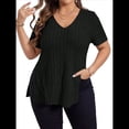 thumbnail image 1 of Blusas de Talla Grande para Mujer, Informales, con Cuello en V, Corta y Dobladillo Dividido, para Verano. Negro XXXL, 1 of 8