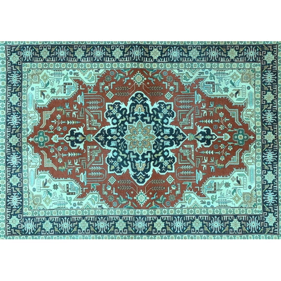 Ahgly Company Indoor Rectangle Medallion Light Blue Traditional Area Rugs, 8' x 12'