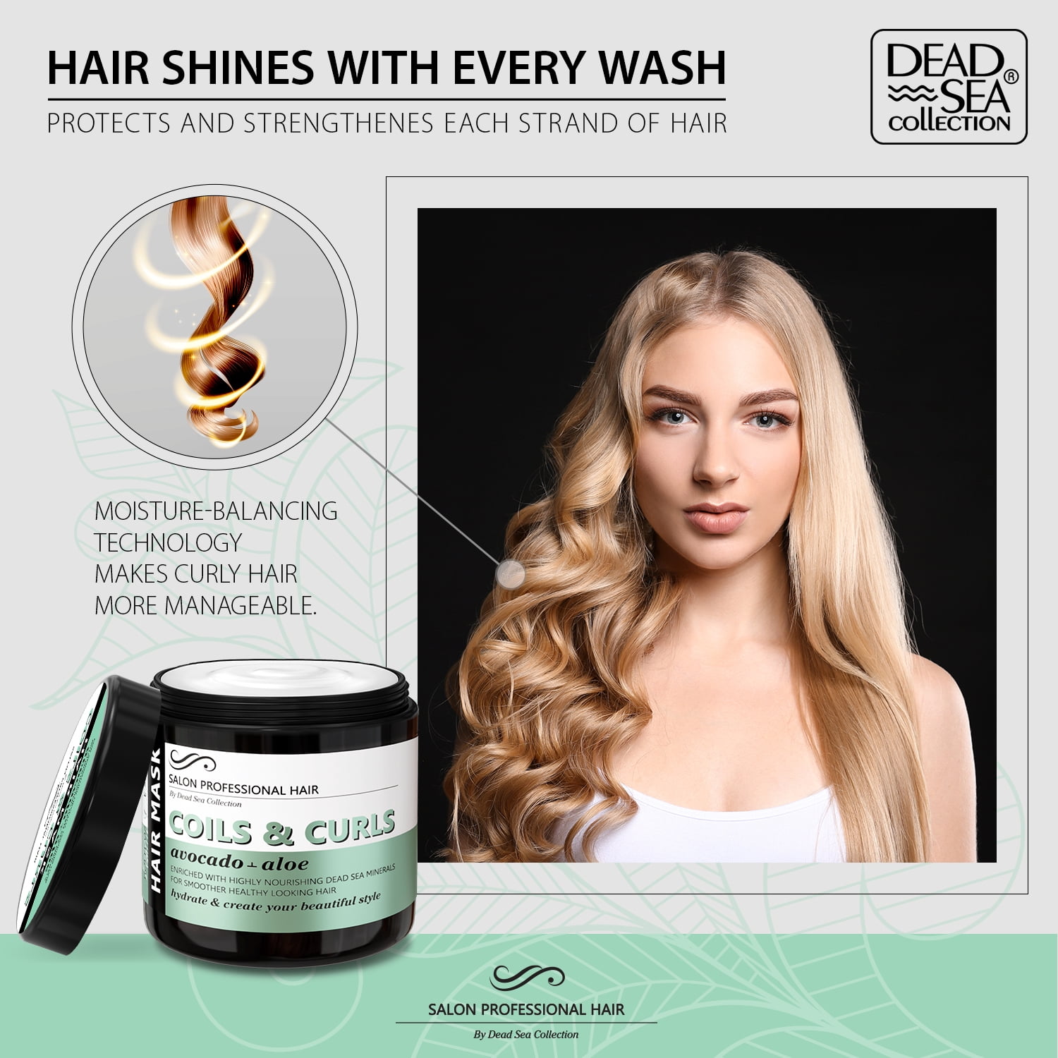 Dead Sea Collection Hair Mask for Curly Hair - with Avocado, Aloe and Nourishing Dead Sea Minerals - Repair, Strengthens and Moisturizes Hair - 16.9 fl. Oz