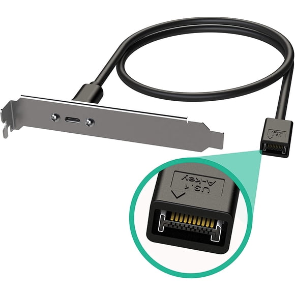 LINKUP - USB-C Type Panel Cable Mount Motherboard Header Extension Adapter | Internal 3.1 10G Gen 2 20-Pin A-Key Male with Cover to USBC Female Connector with PCI Bracket - 40CM