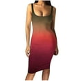 thumbnail image 2 of Women Sleeveless Irregular Hem Bodycon Dresses Slim Fit Elastic Sling Dress Elegant Print Square Neck Comfy Summer Sundress, 2 of 4