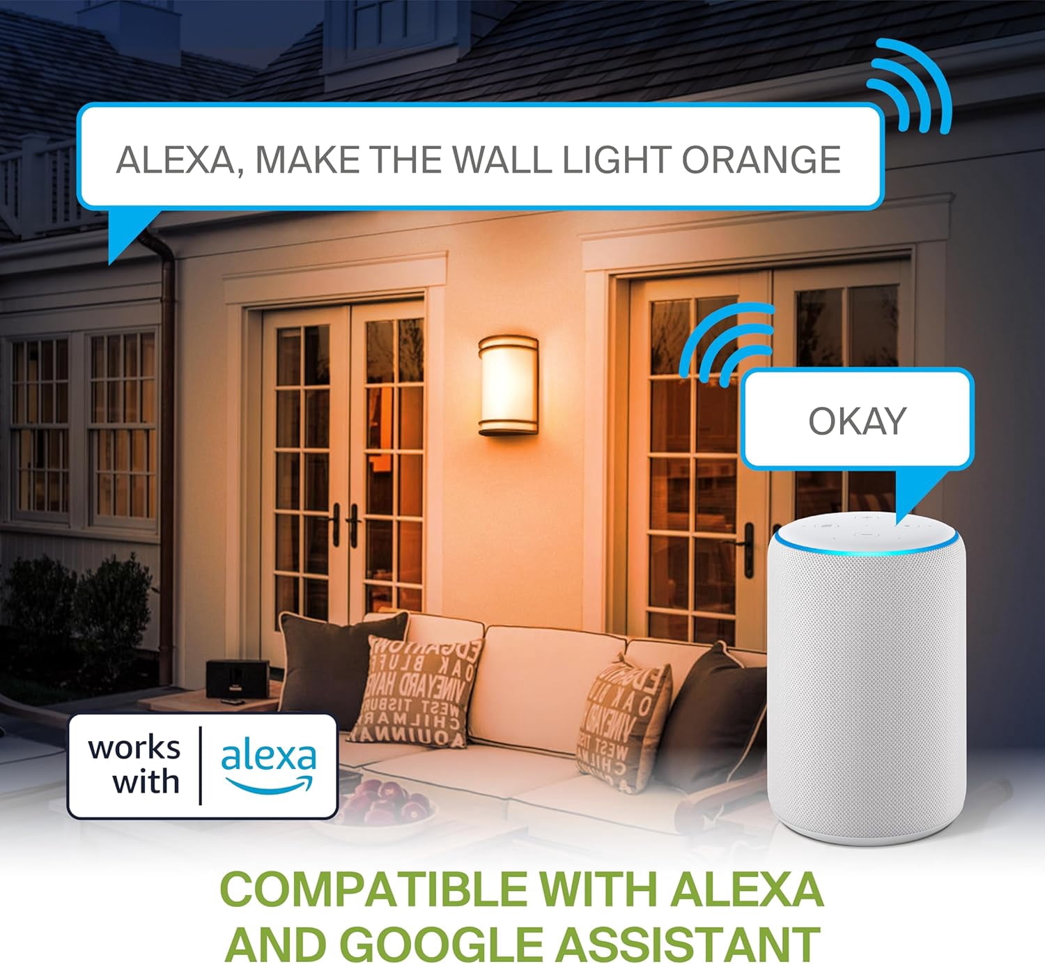 ASD 10 Inch Smart RGBW LED Outdoor & Indoor Wall Mount Light Fixture - Black RGB Wall Sconce Exterior Lighting - 120-277V 15W 2700-6500K Dimmable, Remote Control, Alexa - Front Door, Patio ETL 2 Pack