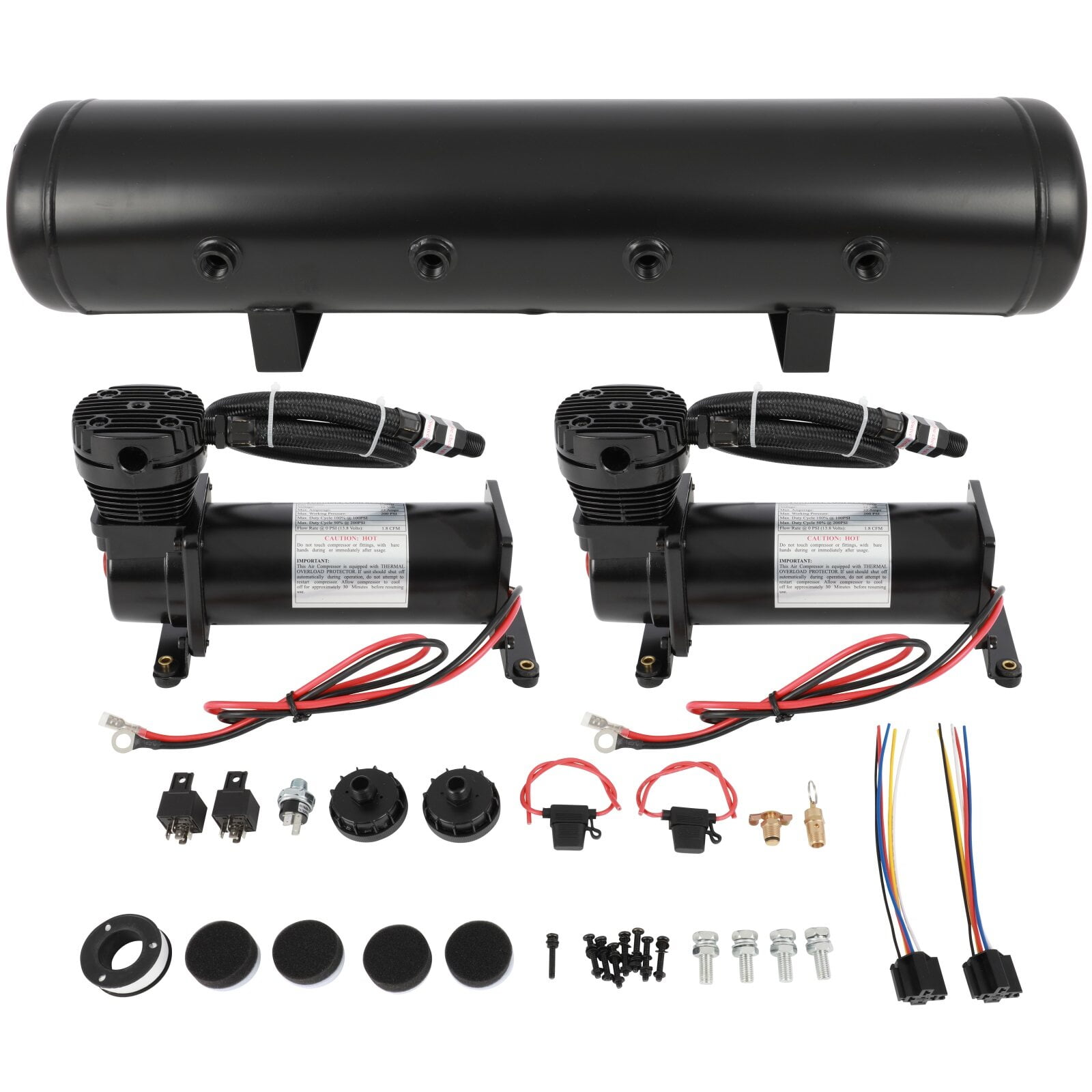 cciyu Dual Air Compressors 5 Gallon Air Tank for Air Suspension/Air Ride Bag/Train Horn/Spring