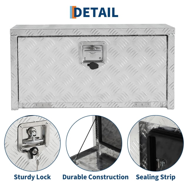 EDTara Heavy Duty Aluminum Diamond Plate Underbed Tool Box, Lockable and Waterproof Storage for Pickup Trucks, Trailers, and Rvs