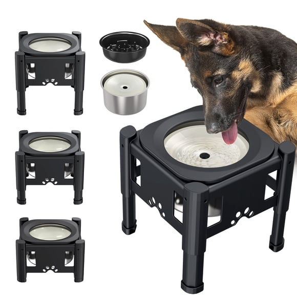 Lewondr Dog Water Bowl, 80OZ Large Capacity Raised Water Bowl for Dogs with Dog Slow Feeder Bowl, No Spill Water Bowl for Dogs 3 Heights Adjustable Elevated Dog Bowl Stand for Small Medium Large Dogs