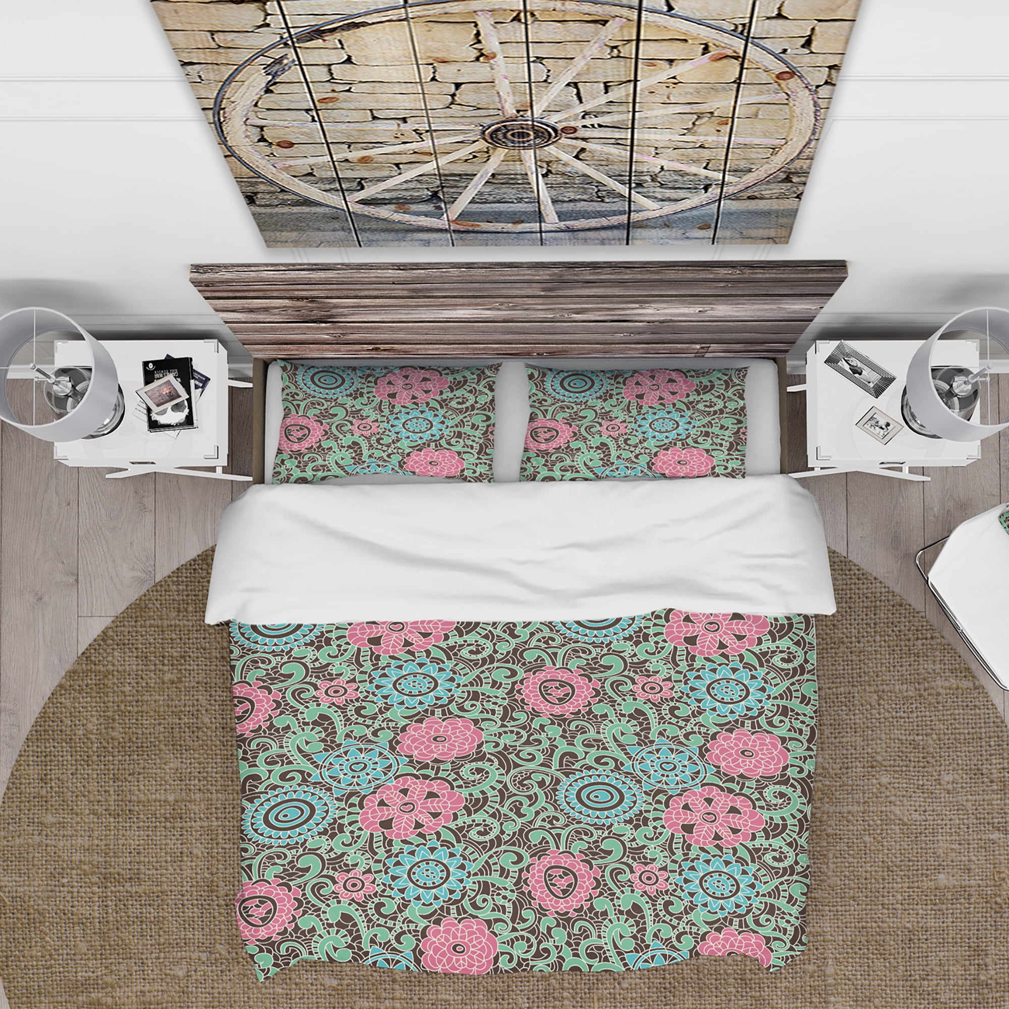 Designart 'Vintage Pink And Blue Flowers' Floral Duvet Cover Set
