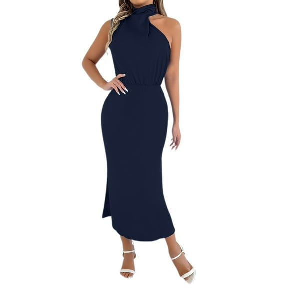 Women's Casual Sleeveless Dress High Neck Off Shoulder Elegant Party Daily Wear Spring Fall Versatile Outfit