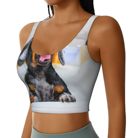 Picia Puppy Sits In Bathtub Sports Bra for Women Padded Strappy Sports Bras Medium Support Yoga Bra with Removable Cups Running Yoga Bra-X-Large