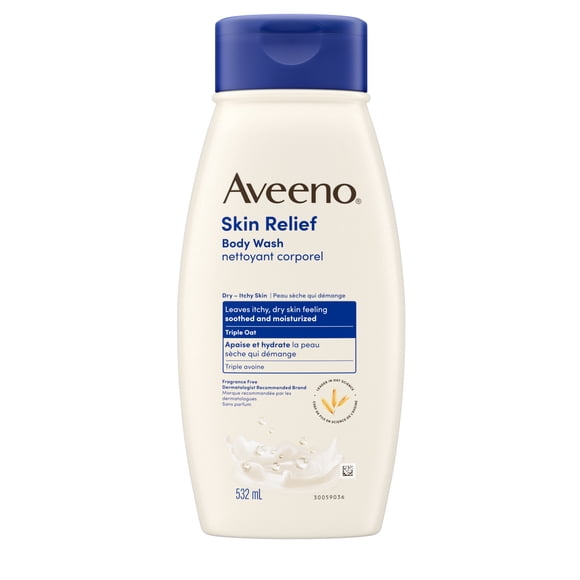 Nettoyant corporel apaisant sans parfum Aveeno, formule triple avoine, nettoyant quotidien doux pour la peau sensible, apaise et hydrate les démangeaisons et la peau sèche, sans sulfates