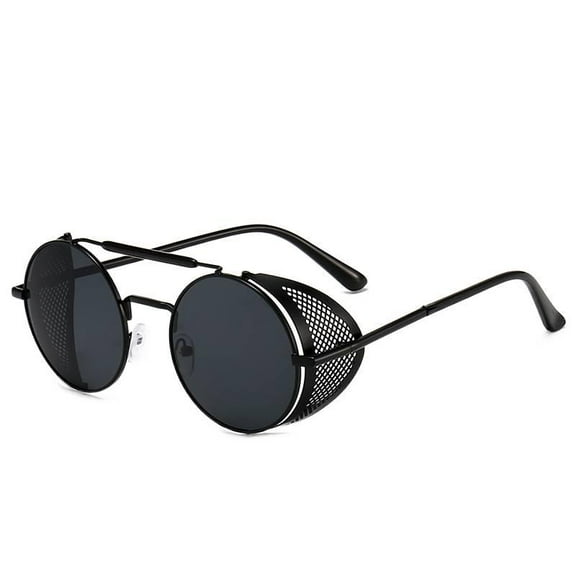 2025 European and American Steampunk Sunglasses for Women Side Wind Blocking Mesh Sunglasses Flip Cover Round Metal Sunglasses for Men