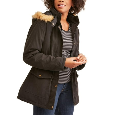 - Women's Sueded Microfiber 3/4 Length Parka Jacket with Faux Fur Hood