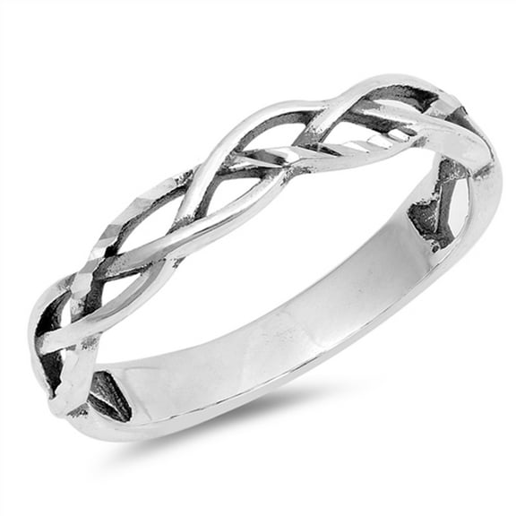 CHOOSE YOUR COLOR Oxidized Diamond-Cut Braid Knot Ring .925 Sterling Silver Celtic Band Female Size 8