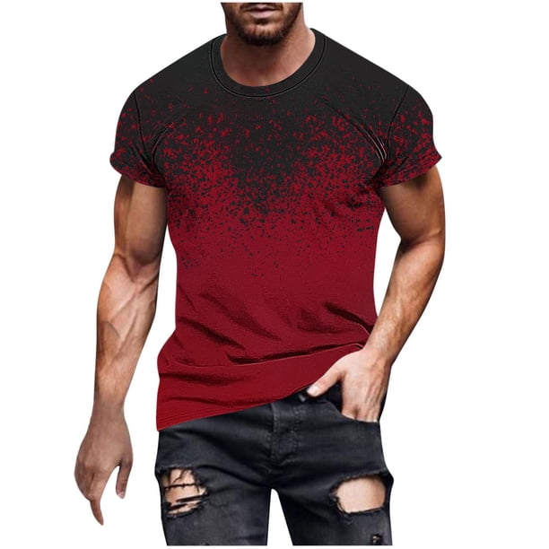 Camisetas de Manga Larga para Hombres Imprimir Fallow Cuello Redondo Camiseta, Moda Casual Manga Corta Mezcla de Algodón/Lino