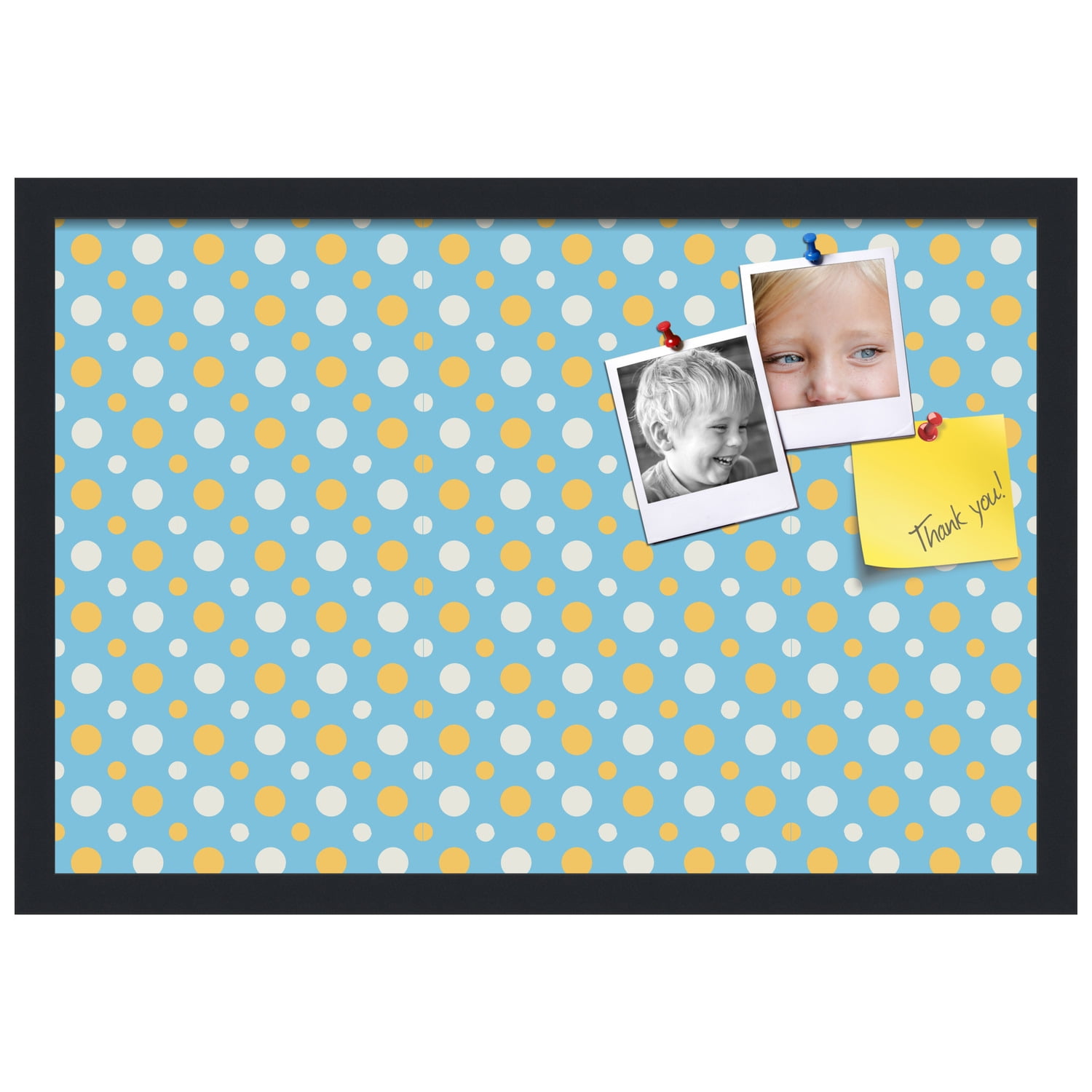 PinPix 24x16 Custom Cork Bulletin Board Blue - White Dots Poster Board Has a Fabric Style Canvas Finish, Framed in Blue - White Dots, by ArtToFrames (PinPix-345)