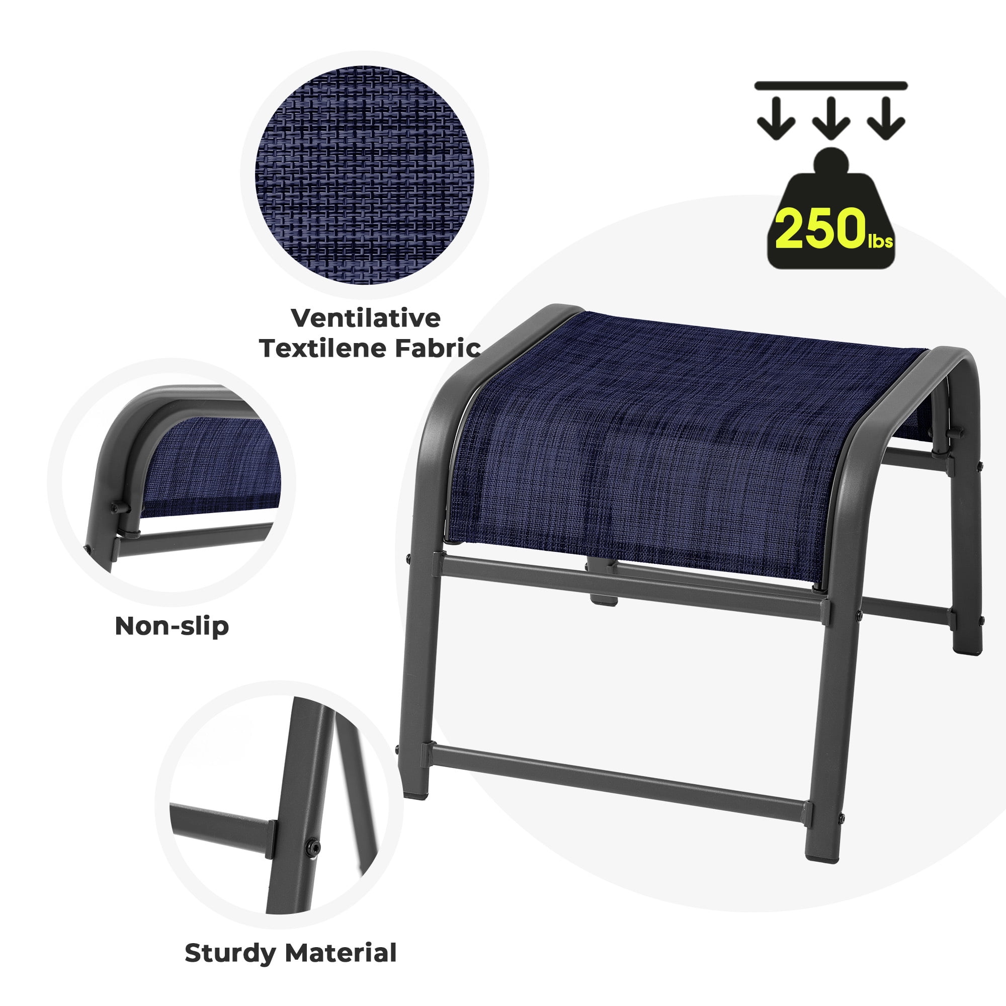 FUNDAZE Patio Ottoman 2-Pack, Outdoor Footrest Stools – Waterproof & Lightweight for Balcony, Backyard, Deck, Indoor Use, Navy Blue