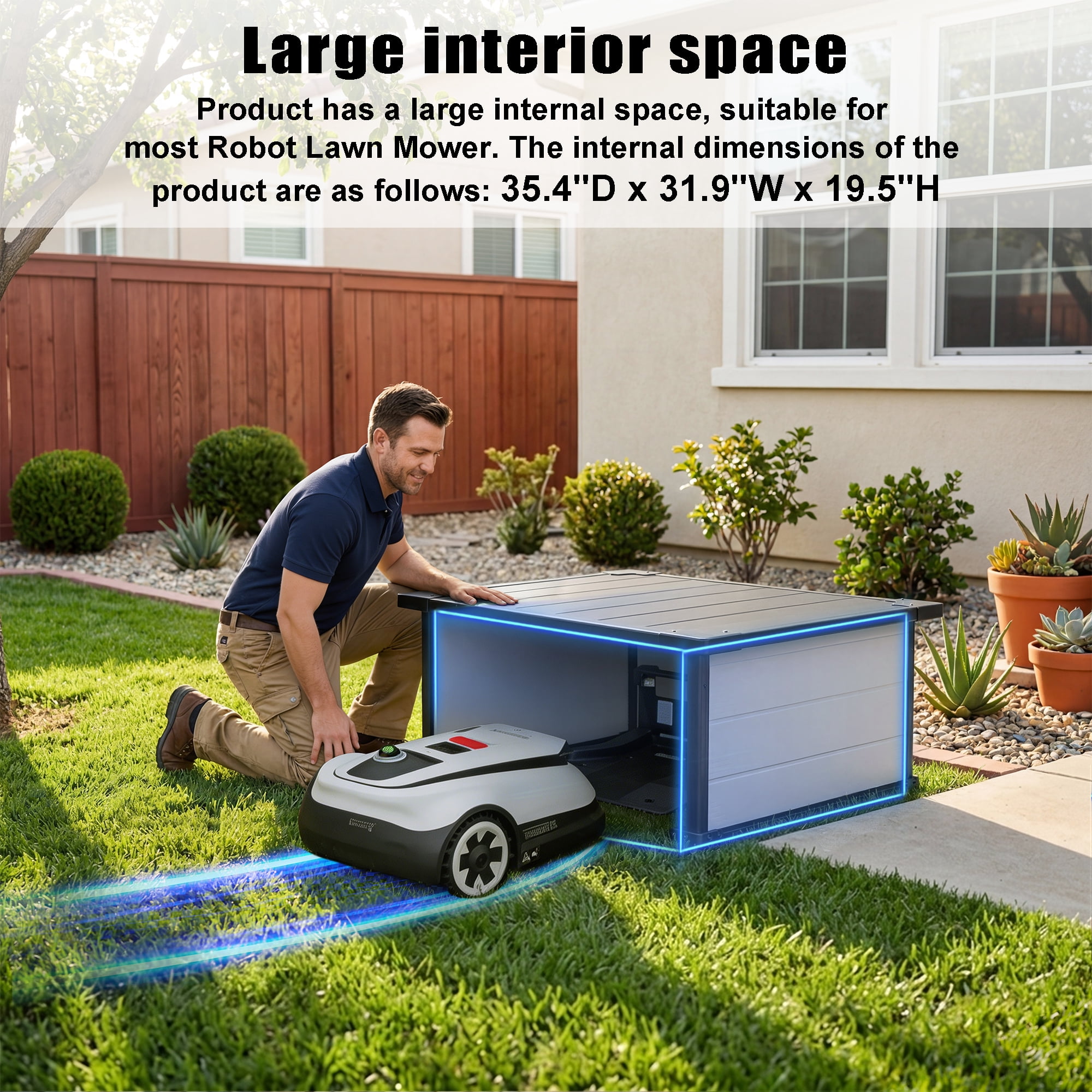 GDLF Robot Lawn Mower Garage, Weatherproof Shelter for Robotic Mower Charging Station, Durable PP Panel for Outdoor Use