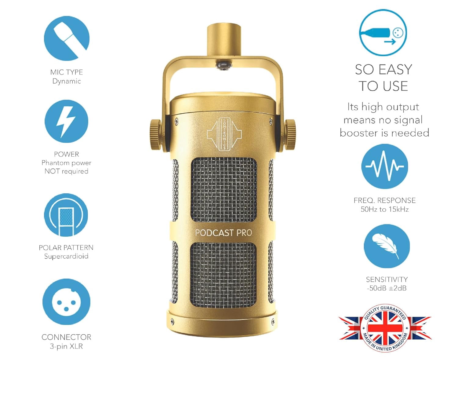 Sontronics Voicecasting Pack - Podcast / Streaming / Broadcast Microphone Set - GOLD