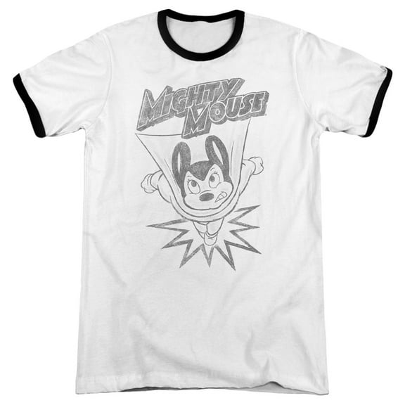 Mighty Mouse Bursting Out Adult Ringer White Black