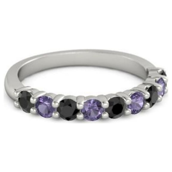 0.45ct Round Cut Black Spinel Iolite Eternity Band Ring 925 Sterling Silver New Year Gift Jewelry Size:- 4