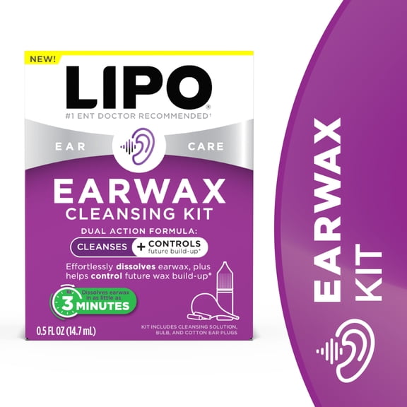 Lipo Earwax Cleansing Kit with Bulb Syringe and Cotton Plugs