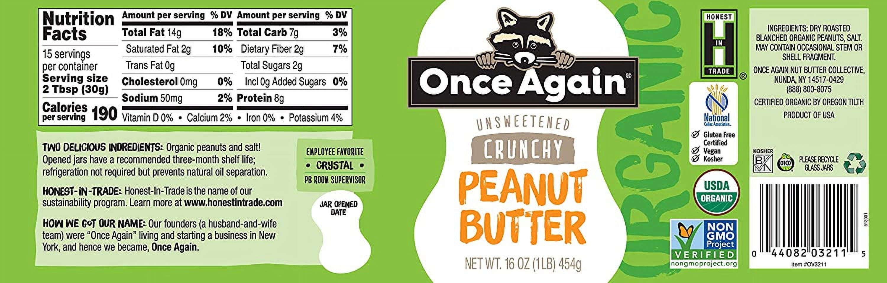(Pack of 6), Once Again Organic Crunchy Peanut Butter, 16 oz