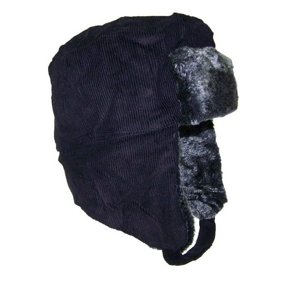 Top Headwear Russian Trooper Corduroy Winter Hat- Black
