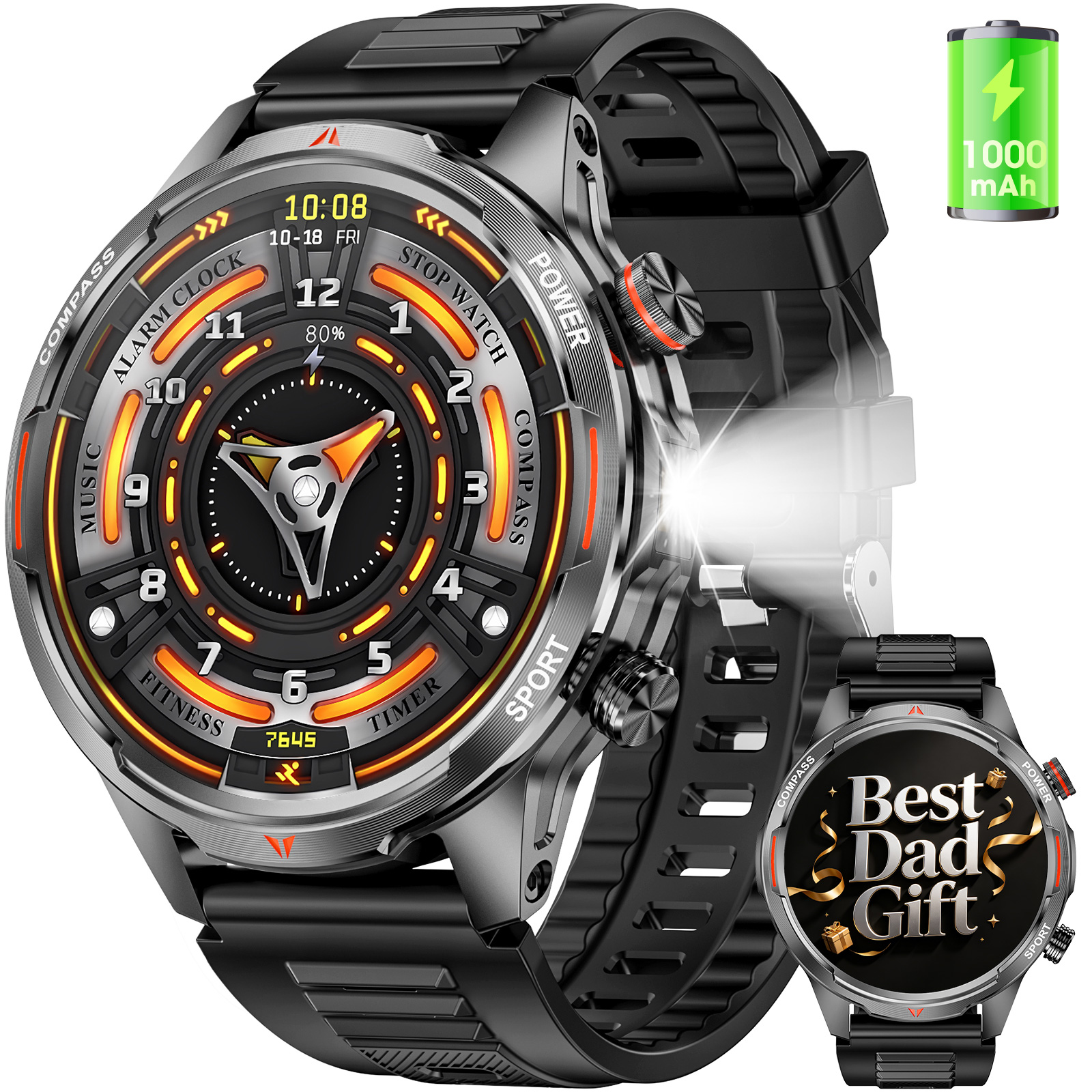 Haulvean Smart Watch 1.7" Smartwatch (Metal Body) with 1000mAh Battery/IP68 Waterproof/100+ Sports Modes, Outdoor Sports, Fitness Tracker fits for Android and iPhone Devices (Black)