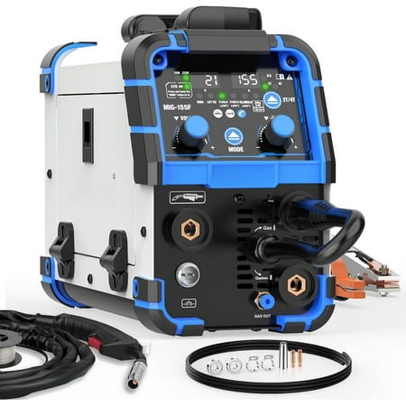 MIG Welder Machine 110V/220V, 155Amp 5-in-1 Gas MIG/ MIG/Gasless Flux MIG/Lift TIG/ Welding Machine, Upgraded Wire Feed Welder