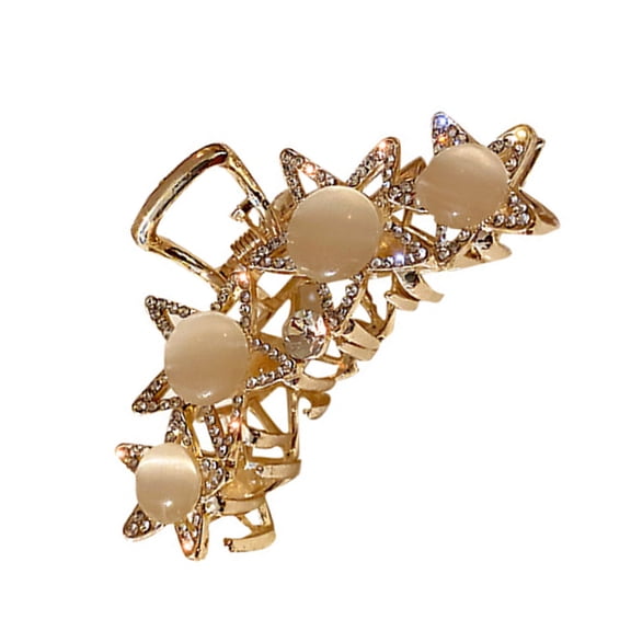 KONTONTY Golden Rhinestone Jaw Clip with Cat Eye Stone and Tassel for Elegant Hair Styling