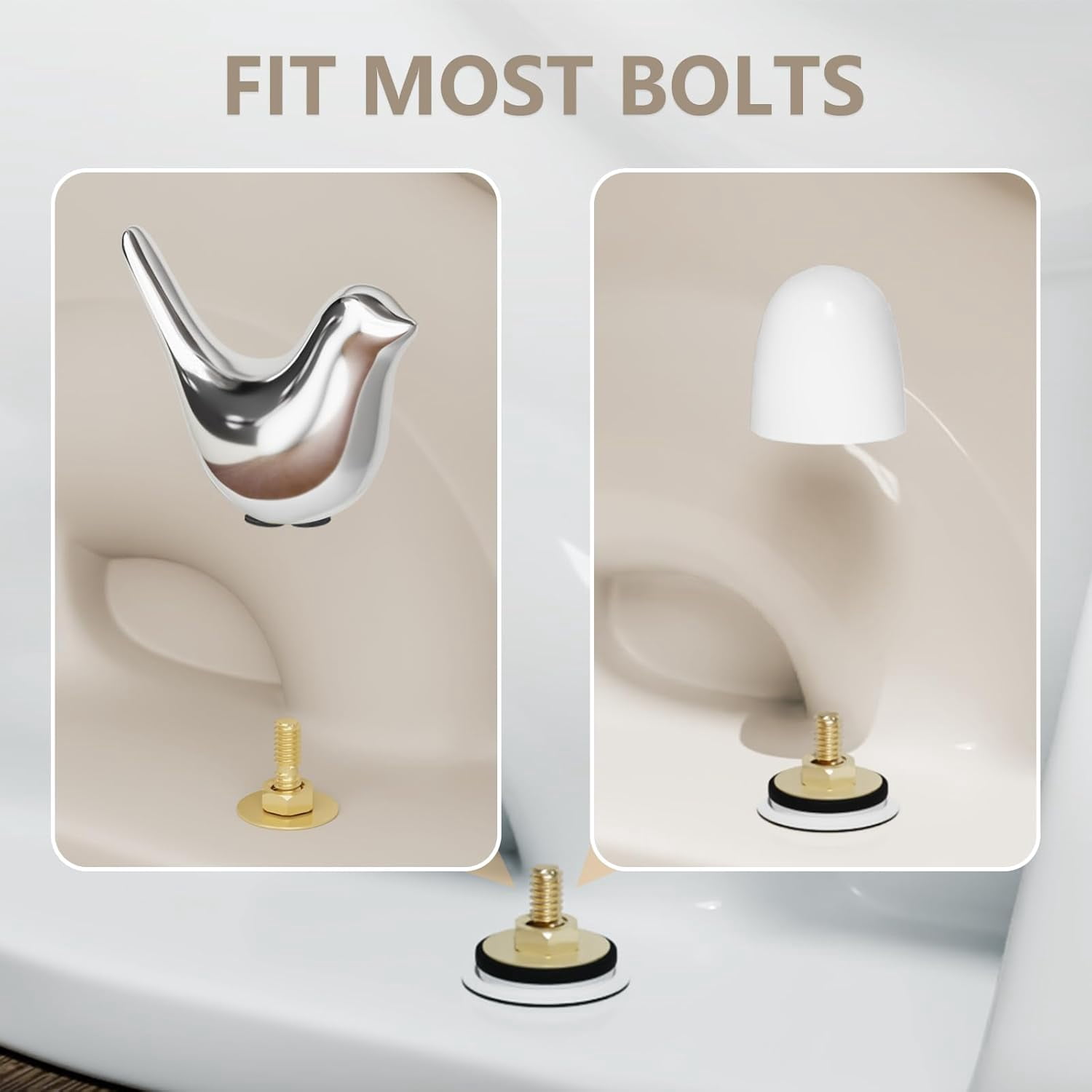 2-Pack Bird-Shaped Toilet Bolt Caps 4 Universal Caps – Gold Ceramic Bathroom Decor