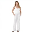 thumbnail image 5 of Womens Casual Wide Leg Pants Summer Beach Drawstring Palazzo Trousers Elastic Wasited Slacks with Pockets White M, 5 of 7
