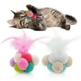thumbnail image 1 of 2PCS Cat Ball Toy Interactive Bell Cat Pompom Toy Cat Feather Toy Cat Play Ball, 1 of 10