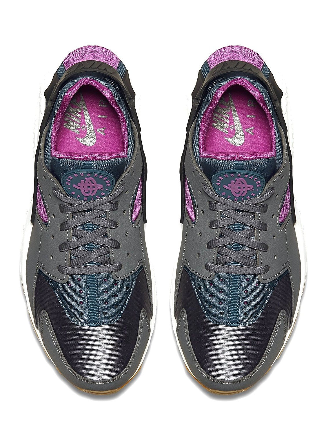 Nike Women's Air Huarache Run Running Shoe-Dark Grey/Teal/Violet - image 4 of 5