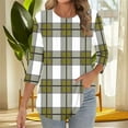 thumbnail image 6 of EchfiProm Yellow T-Shirts for Women Plaid 3/4 Sleeve Pullover Cute Loose Fit Crew Neck Blouse, 6 of 7