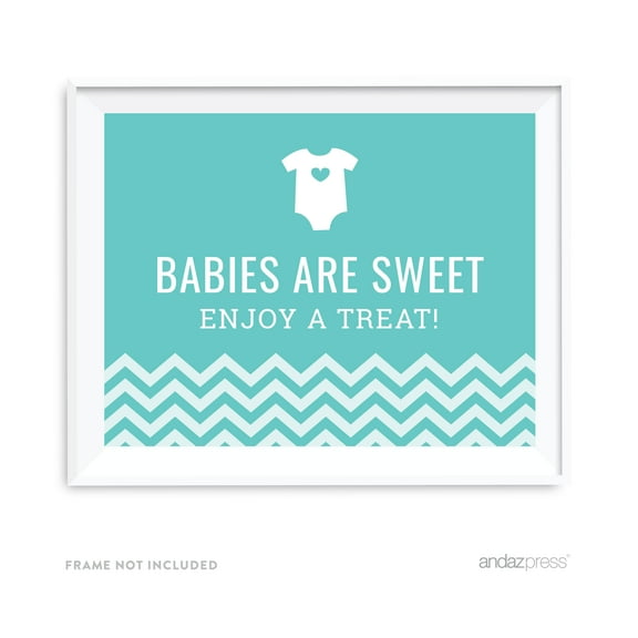 Babies Are Sweet, Enjoy A Treat Diamond Blue Chevron Print Baby Shower Party Signs