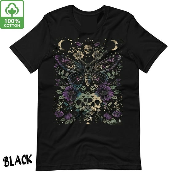 Gothic Moth Shirt - Pastel Goth Butterfly T Shirt, Witchy Floral Skull Tshirt, Dark Academia Top, UNISEX Botanical Tee